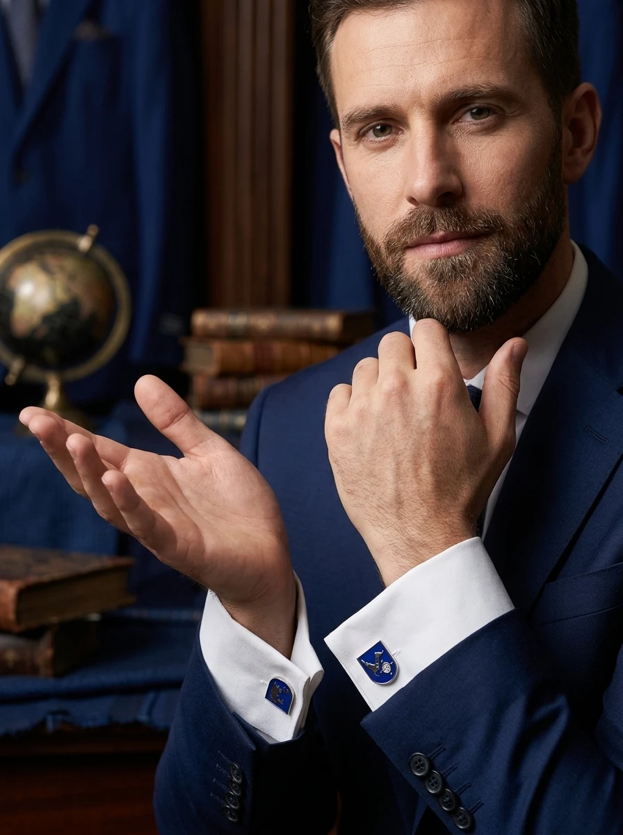 Blue Enamel World Map Cufflinks Compass Rhinestone Inlaid Men's French Shirt Cuff Links Travel Adventure Themed Suit Cuff Button