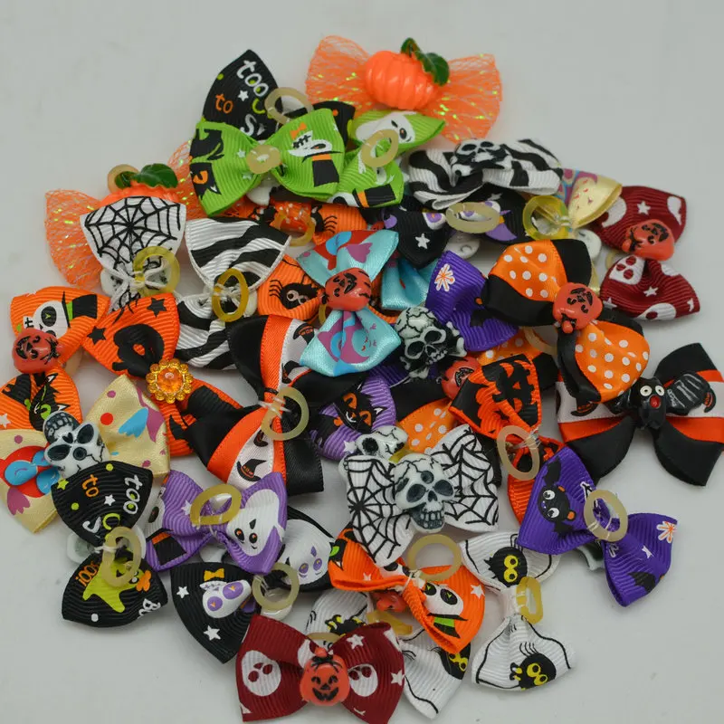 Halloween-Haarschleifen für kleine Hunde und Welpen, 40mm, gemischte Farben und Muster, festliche Haaraccessoires – Detail 8