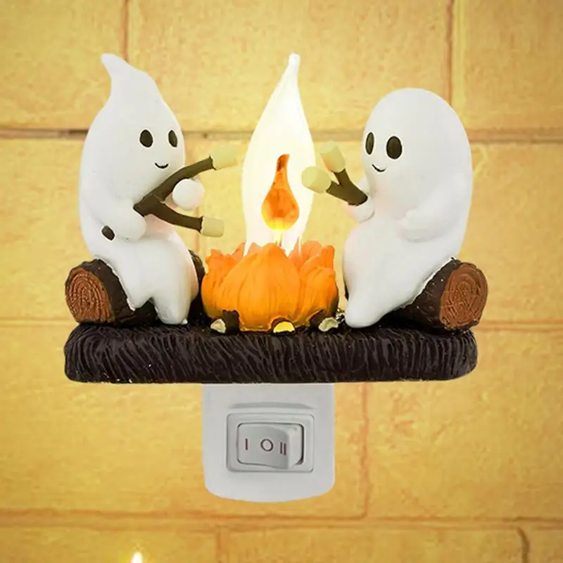 2024 New Halloween Ghost Campfire Bedside Night Lamps 3D LED Small Electric Simulation Campfire Nightlight Halloween Decoration