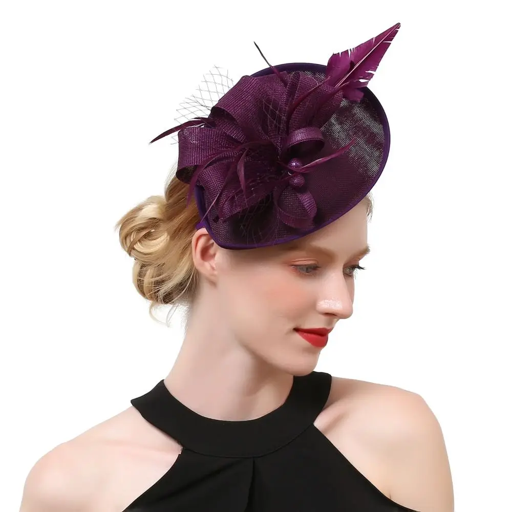 Fascinator Hat Mesh Hair Band Feather Headband Women\'s Fascinator Hat Imitation Sinamay Feather Tea Party Pillbox Flower Derby