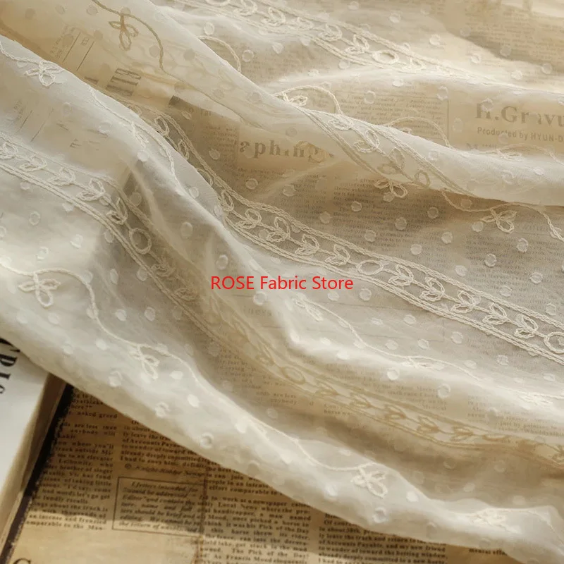 

Бежевая полосатая вышитая шифоновая ткань для рубашки, детского платья, свадебного платья, шитья своими руками