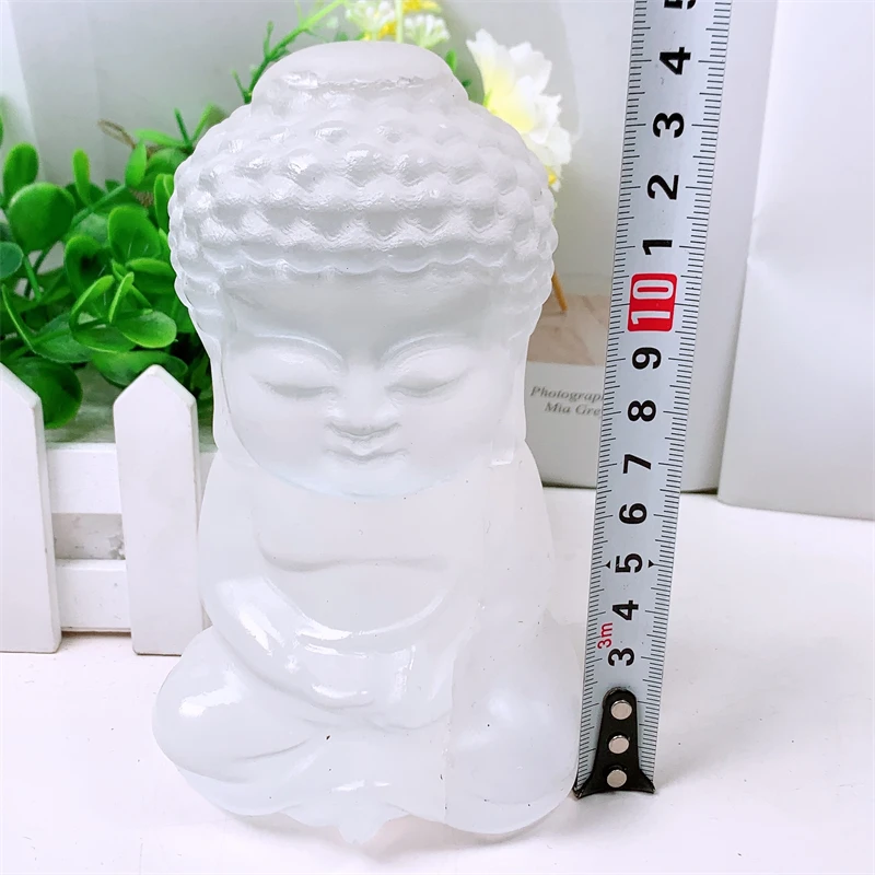 Natural Selenite Buddha Head Carving Figurine Ornament, Healing Feng Shui Craft, Buddhism Home Decoration, 1Pc