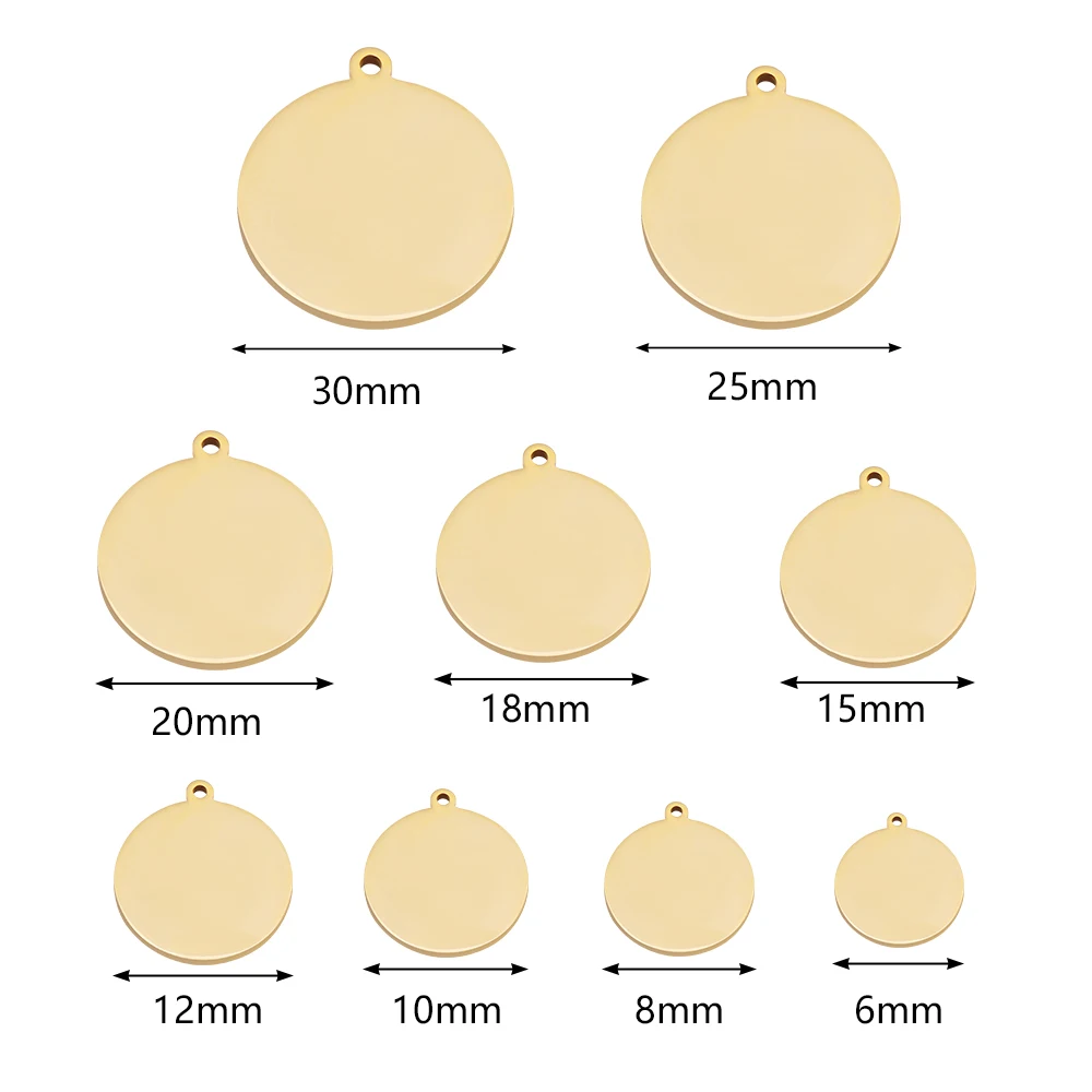 10pcs/lot Gold Plated Round Stainless Steel Blank Charms Pendants Logos Stamping Tags For Jewelry Making DIY Necklaces Supplie