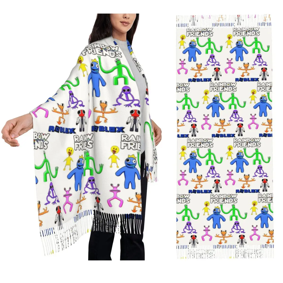 

Шарф Rainbow Friends, шарфы с кисточками для женщин, мягкие теплые шали и накидки, длинная осенне-зимняя шаль