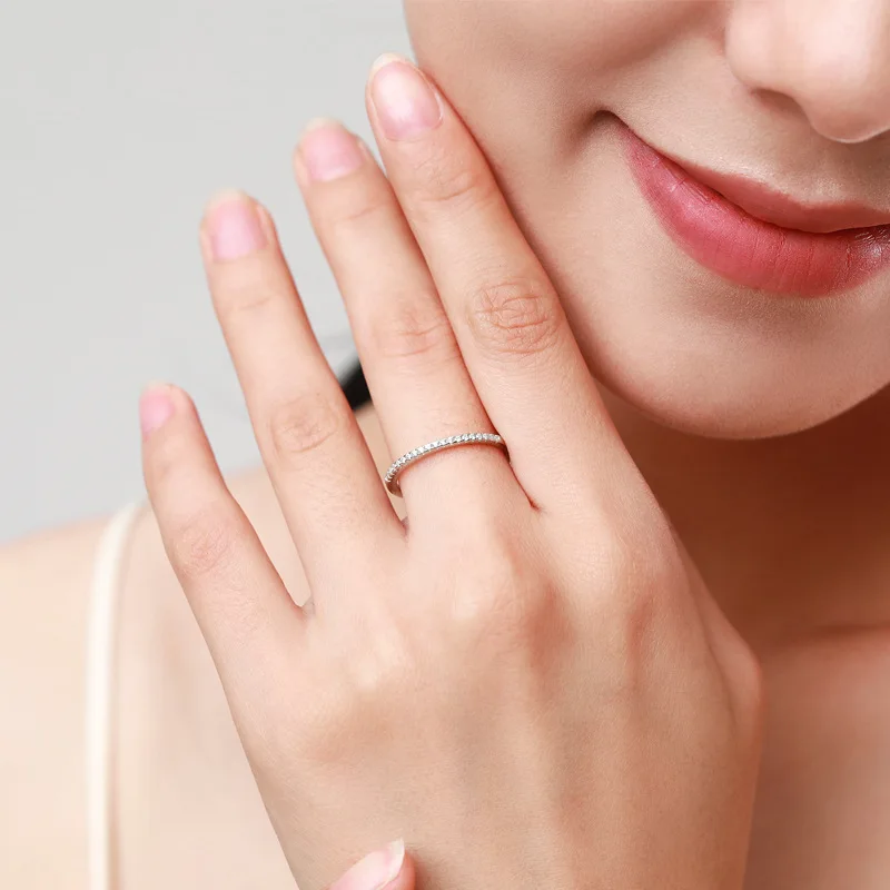 Trumium 2 mm 925 Sterling Silber Ringe für Damen, mit Zirkon eingelegt, halb ewig, stapelbarer Ring, edler Schmuck für den Hochzeitstag – Detail 10