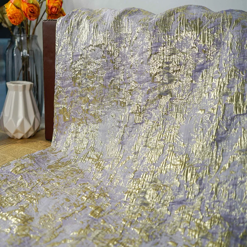 

Gold Silk Embossed Yarn Dyed Jacquard Fabric Oil Painting Style Women's Spring Autumn Dress Decorative Sewing Fabric 50cmx140cm