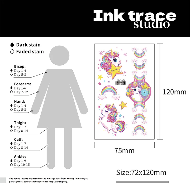 14 Sheets Glittering Unicorn Tattoo Stickers for Personalized Decoration, Temporary Tattoos for Children Kids