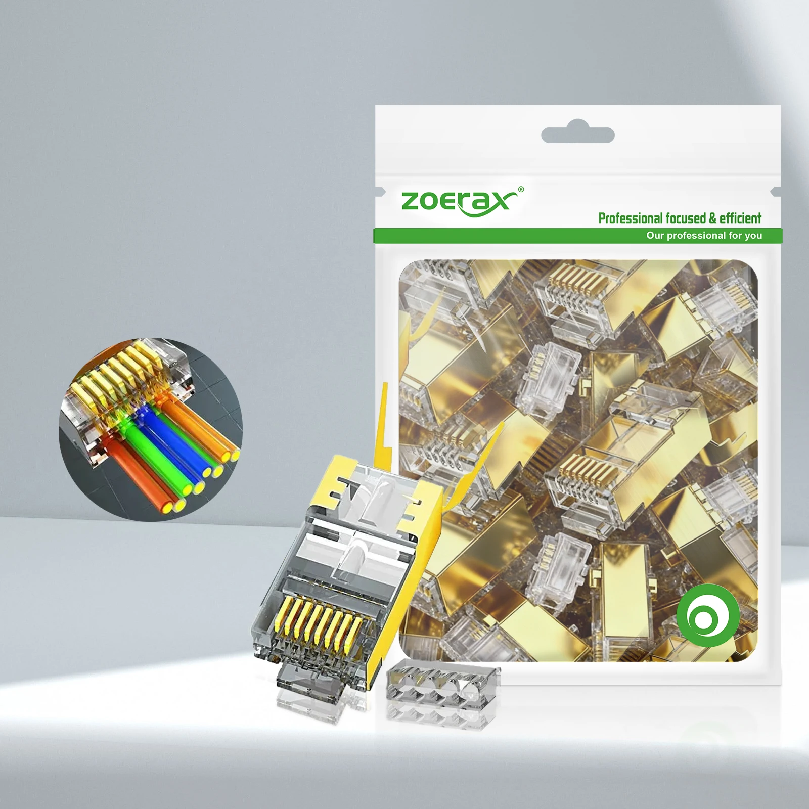 ZoeRax RJ45 Cat8 Cat7 & Cat6A Durchgangsverbinder 8P8C 50UM Vergoldet Abgeschirmt FTP/STP | RJ45 Netzwerk-Modularstecker - 1,5mm