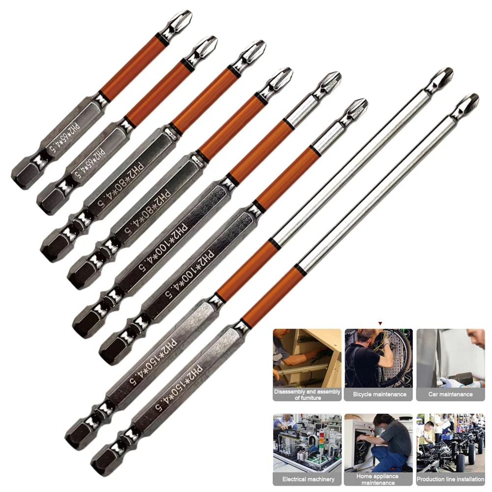 HRC62 Degree Magnetic Cross Screwdriver Bits PH2 Multipurpose Drill Bits 65-150mm Alloy Steel /4inch Hex Screwdriver Hand Tool