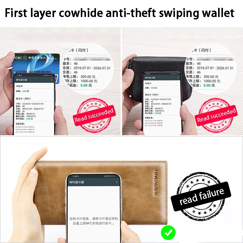 Leather wallet Men's cowhide ultra-thin anti-theft card swiping multi-functional long wallet handbag zipper wallet wallet purse