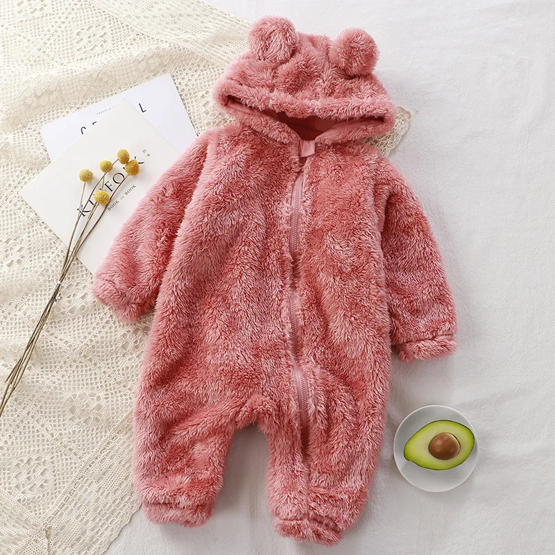 2026 Winter Babykleidung Niedlicher Cartoon-Bär Baby-Strampler Pyjama für Jungen und Mädchen Fleece Kapuzen-Overall mit Reißverschluss 0-36 Monate – Detail 6
