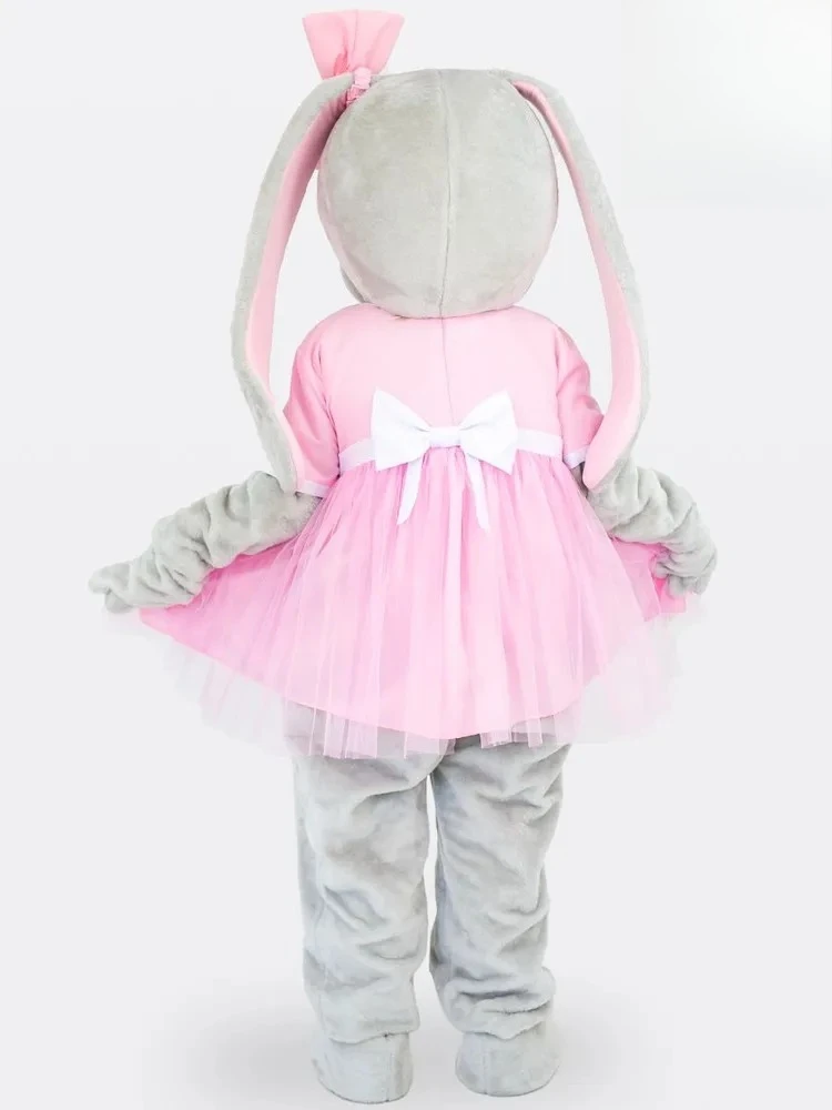 Adult Pink Dress Grey Rabbit Easter Bunny Costume Lop Ear Cosplay Outfit for Masquerade Party Christmas Fancy Dress Parade