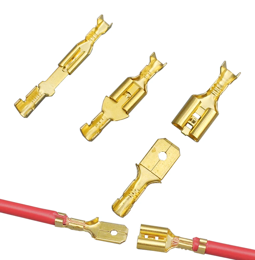 100 sztuk/partia 2.8/4.8/6.3mm Żeńskie i Męskie Złącza Zaciskowe Mosiężne do Głośników Samochodowych, Przewodów Elektrycznych i Izolacyjne Osłonki — zdjęcie 4