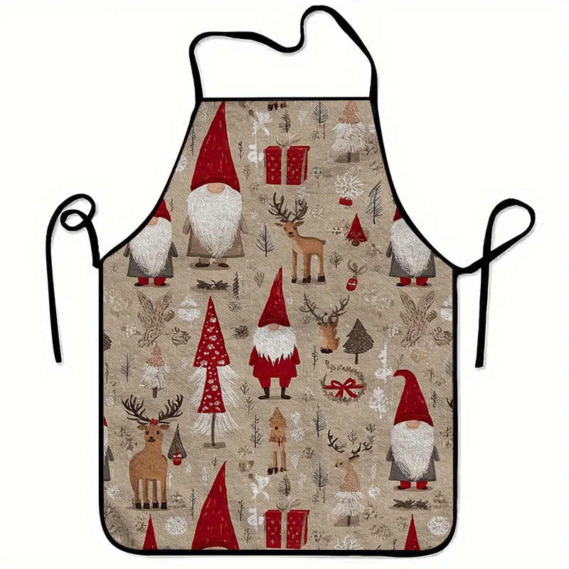

1pc 23.62x31.5inch Christmas Elf Pattern Print Apron, Unisex Fashionable Home Workwear, Durable and Easy-to-Clean BBQ