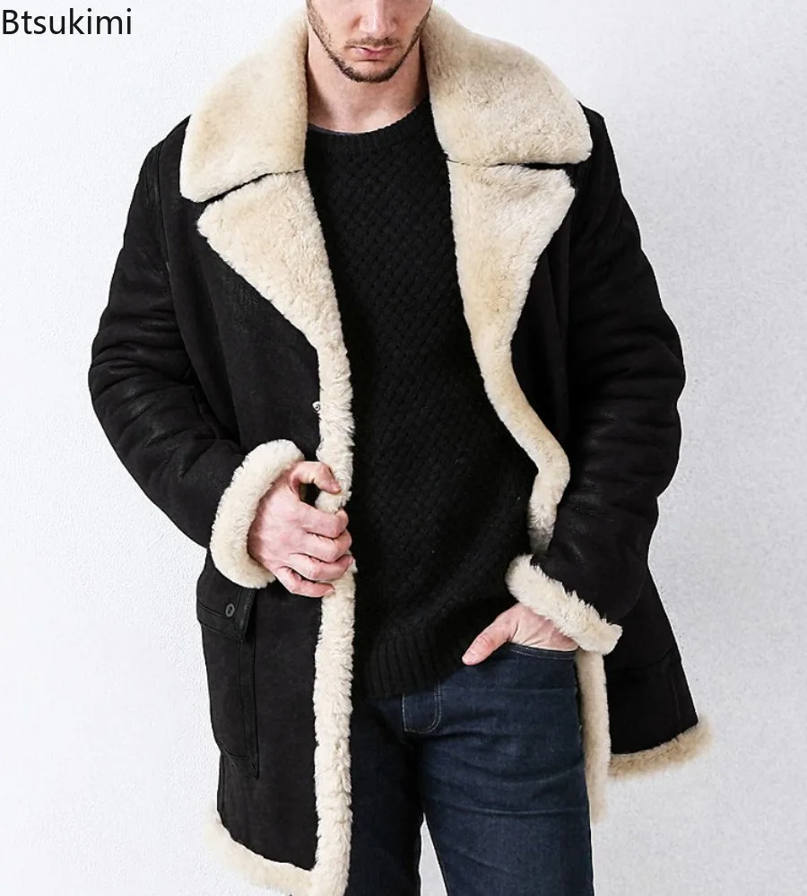 Autumn Winter Warm Imitation Fur Jacket Men's Casual Solid Retro Fur Coat Fashion Men Fleece Jacket for Male Keep Thick Overcoat