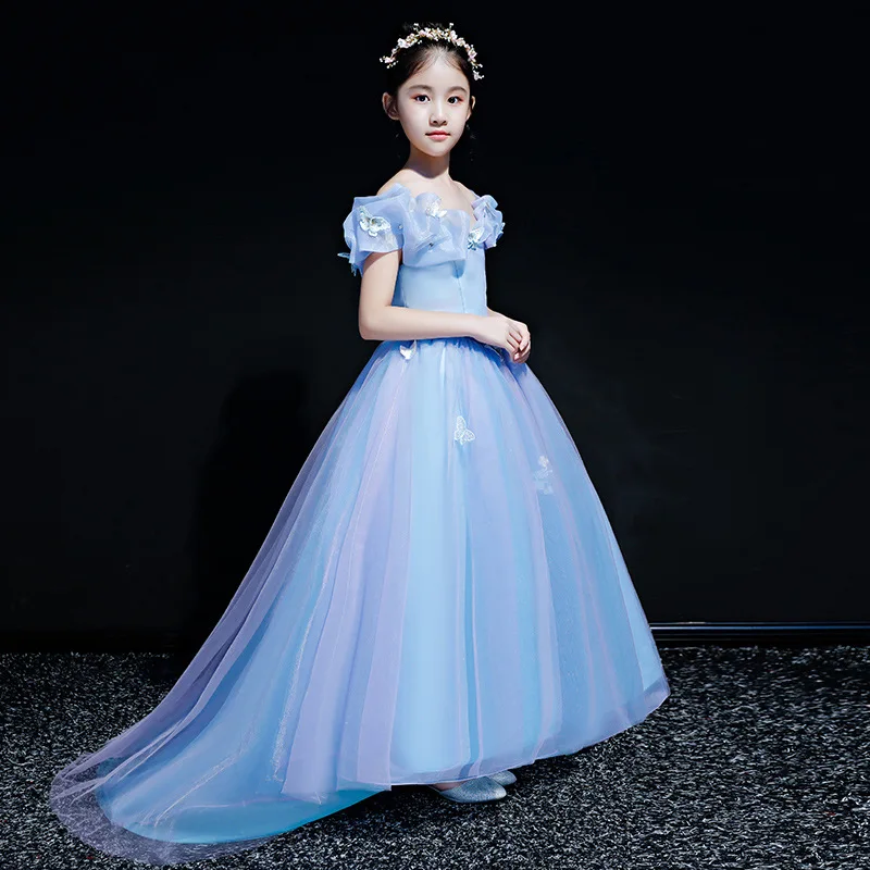 

Halloween Fairy Tale Character Role Play Elegant Princess Solid Color Trailing Fantasy Blue Dress Evening Birthday Event Party