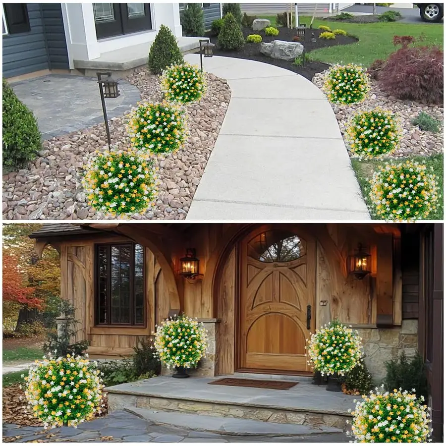 

Набор из 2 искусственных шаровидных кустов из самшита с подставкой, 15,75 дюймов, устойчивые к УФ-излучению, для улицы, имитация вечнозеленых растений и цветов