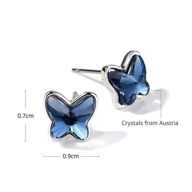 Original Crystal from Austria Blue Butterfly Jewelry Sets Silver Color Pendant Necklace Stud Earrings Cute Accessories For Women