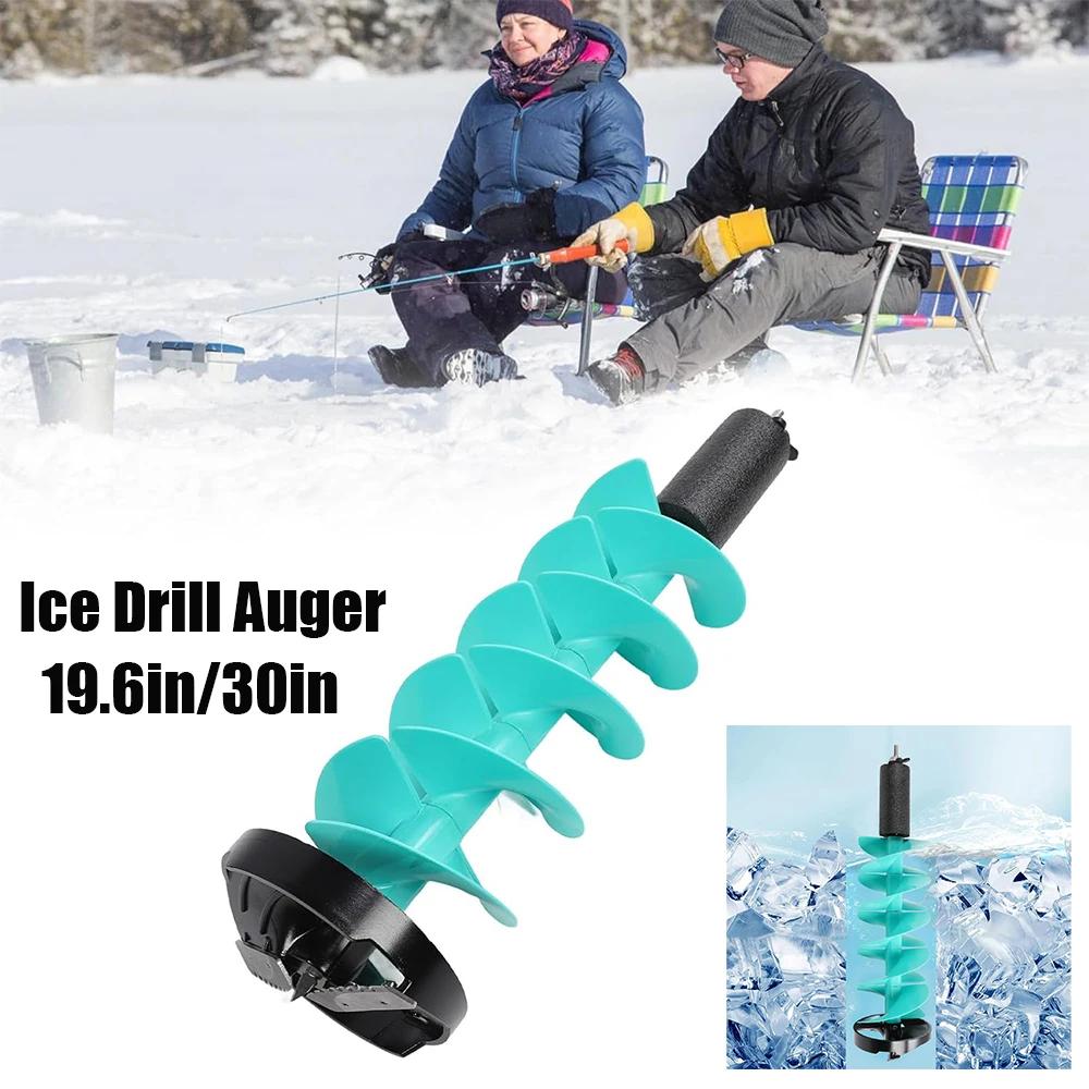 30In Ice Drill Auger Nylon Blade Sturdy Fast Cutting Portable Metal Ice Auger for Rivers Fishing Outdoor Activities Winter Sport