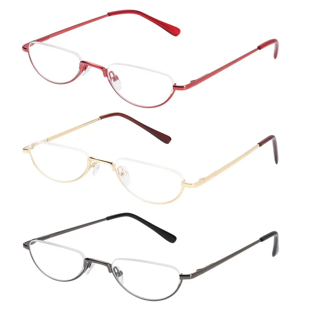 

Retro Reading Glasses High-definition Metal Spring Hinges Half Moon Semi Rimless Readers Optical Spectacle Small Frame Eyeglass