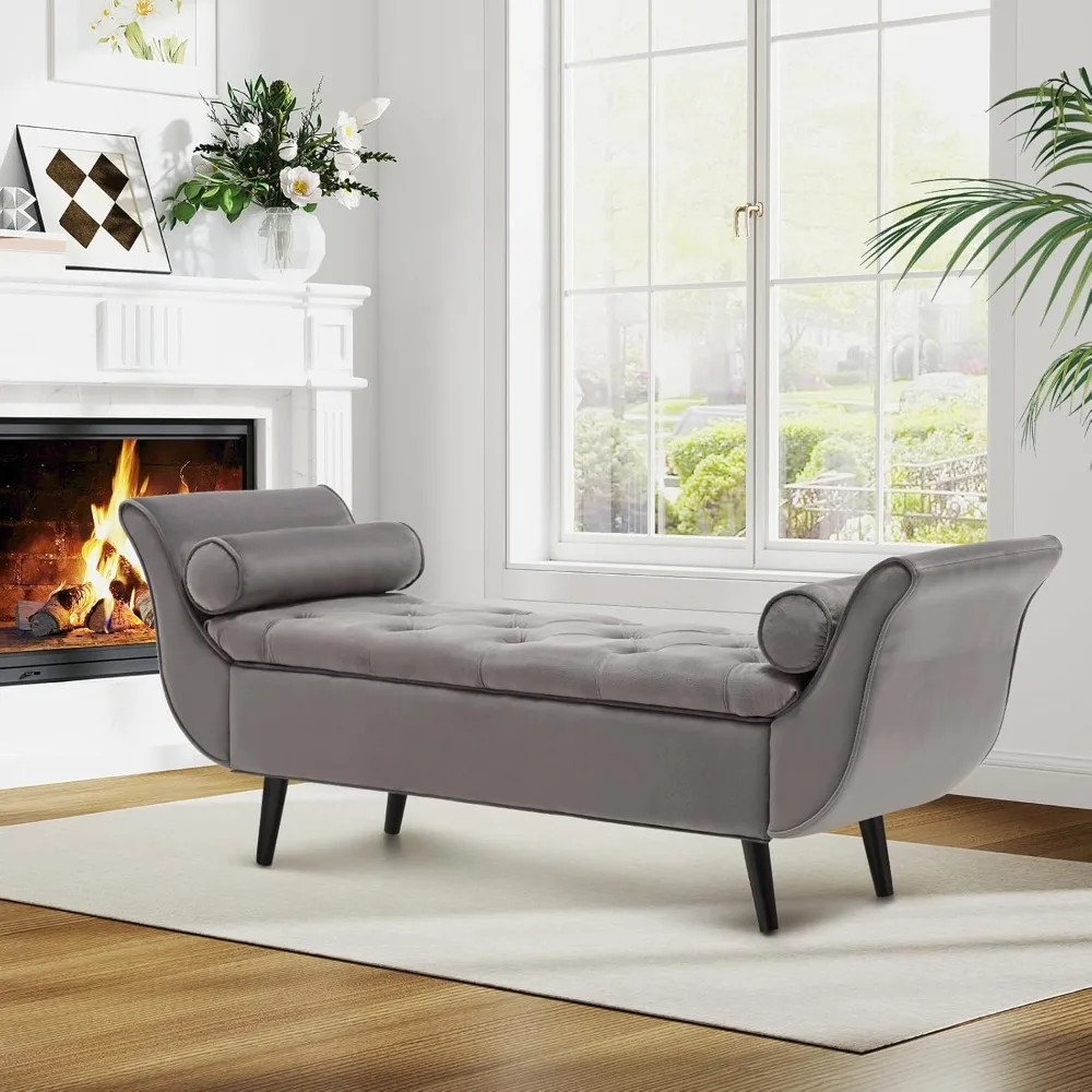 مقعد تخزين معنقدة مخملية فاخرة لسرير بحجم كينج، مقعد نافذة داخلي مريح مقاس 65 بوصة #4