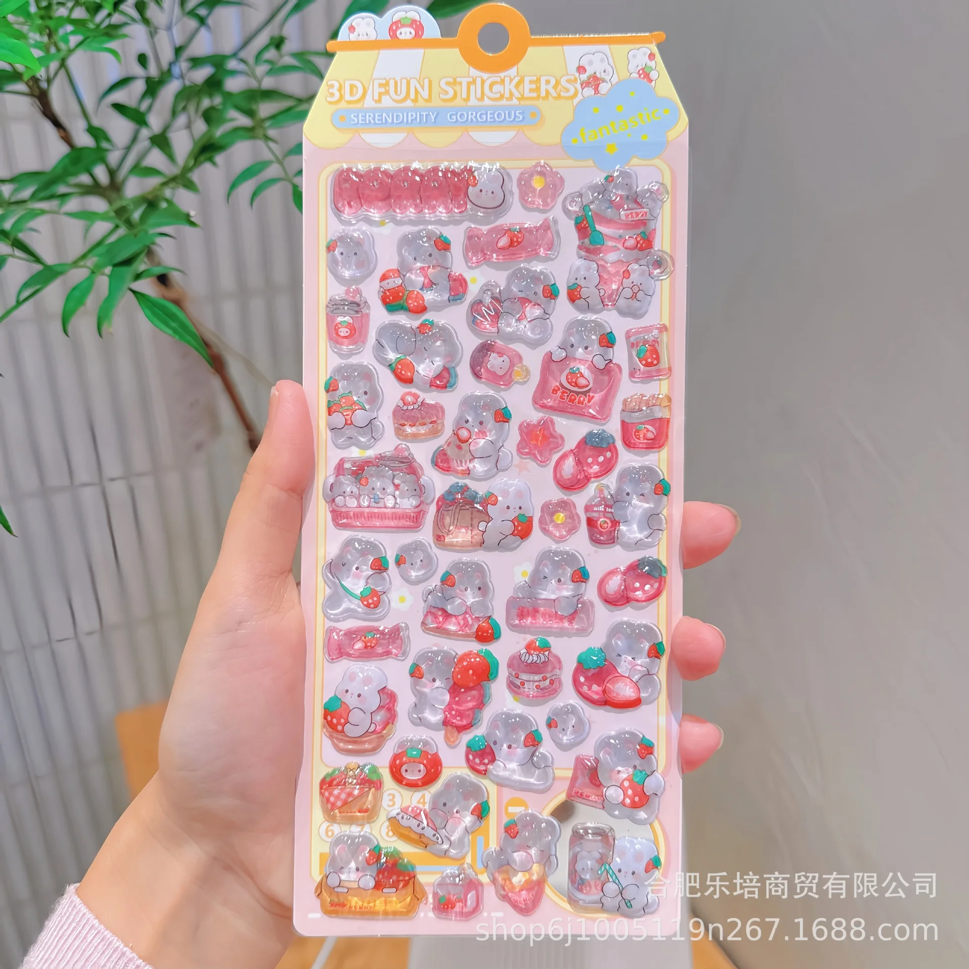 Adesivi in cristallo goffrato 3D - Design simpatico coniglio fragola con coniglietto rosa, decorazioni artigianali fai-da-te per bambini e adesivi materiali per telefono