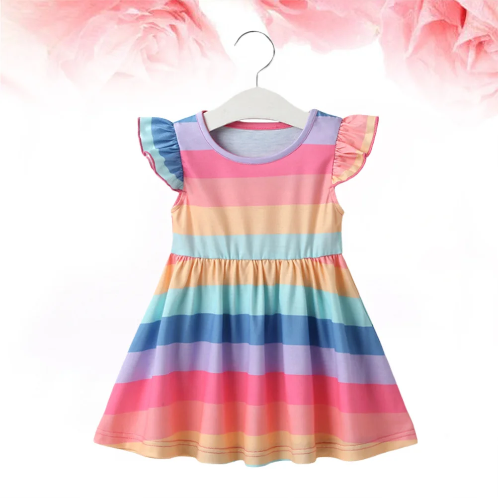 

Adorable Rainbow Stripe Kids Dress Sleeveless Size 100cm Summer Clothes Girl Dress Casual Party Cosplay Comfortable Safe