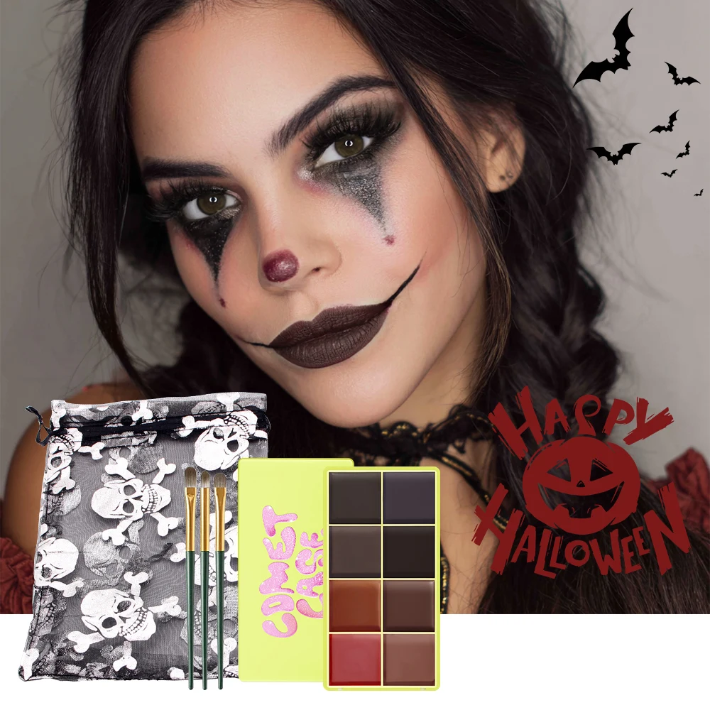 8 Shades Eyebrow Blush Palette With 3Pcs Makeup Brushes  Matte Shimmer Shadow Long Lasting Cosmetics Halloween Makeup Set