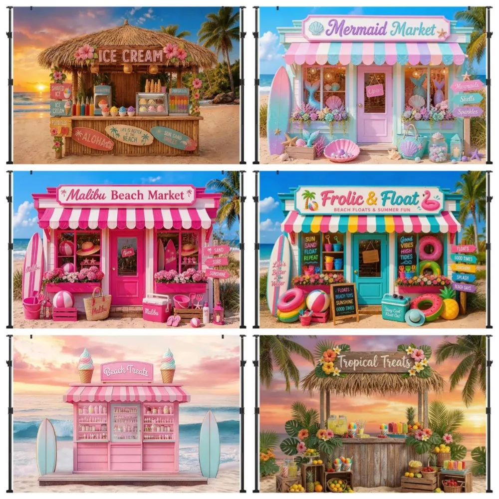 Summer Beach Dessert Shop Themed Banner Decoration Background, Children's Birthday Party, Home Decoration Photography Background