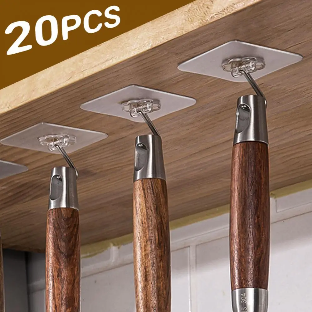 Crochet Mural Auto-Adhésif Transparent Sans Clous, Rangement Multi-Usages, T1 HOKitchen, 20/5 Pièces