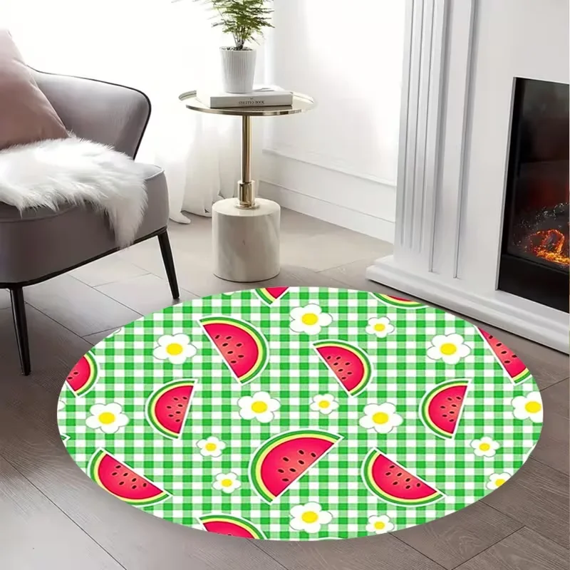 Mixed Fruit Strawberry Banana Kiwi Pear Print Round Rug Non Slip Soft Circular Floor Mat Tropical Fruit Pattern For Kitchen