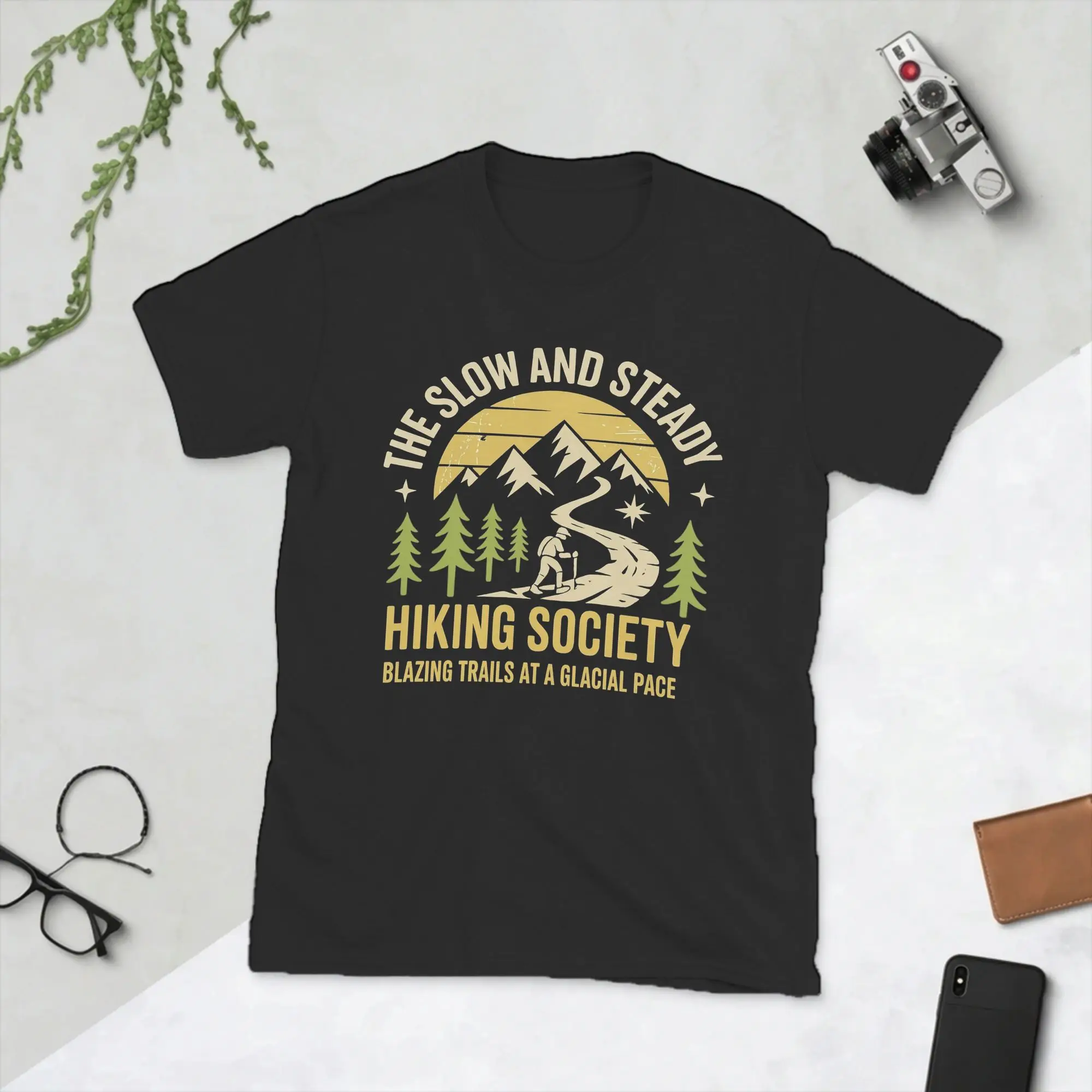T-shirts pour hommes The Slow and Steady Hiking Society, t-shirt vintage à manches courtes, col rond, en pur coton, vêtements grande taille