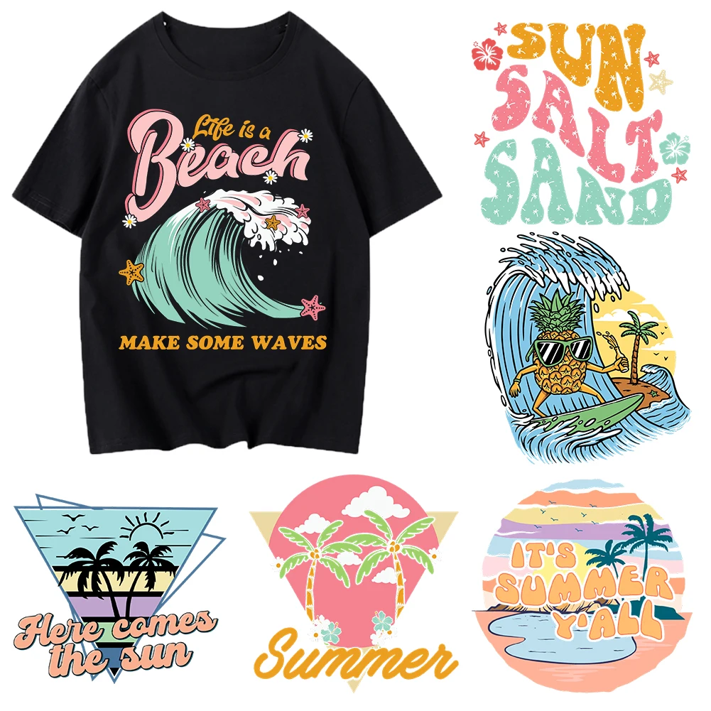 

New summer Iron On Heat Transfer Stickers For Clothes DTF Pinted Vinyl Thermal Appliques Washable T-Shirt Decal
