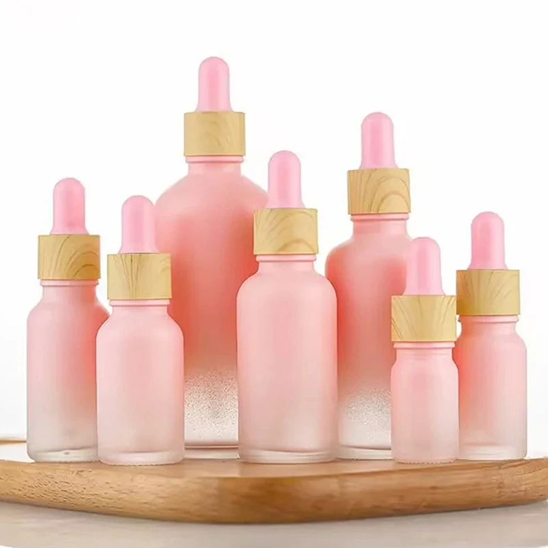 Bouteille en verre dépoli rose avec pipent compte-gouttes, huile essentielle rose HI, bouteille d'emballage d'essence cosmétique, 5 ml, 10 ml, 15/20 ml