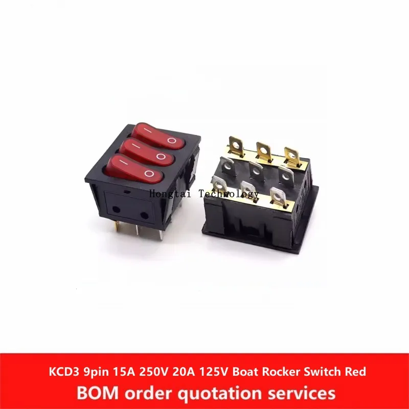 KCD3 2-speed 9-pin 15A 250V 20A 125V Boat Rocker Switch Pushbutton Red LED 3-Link Power Switch 3-in-1 Combination Rocker Switch