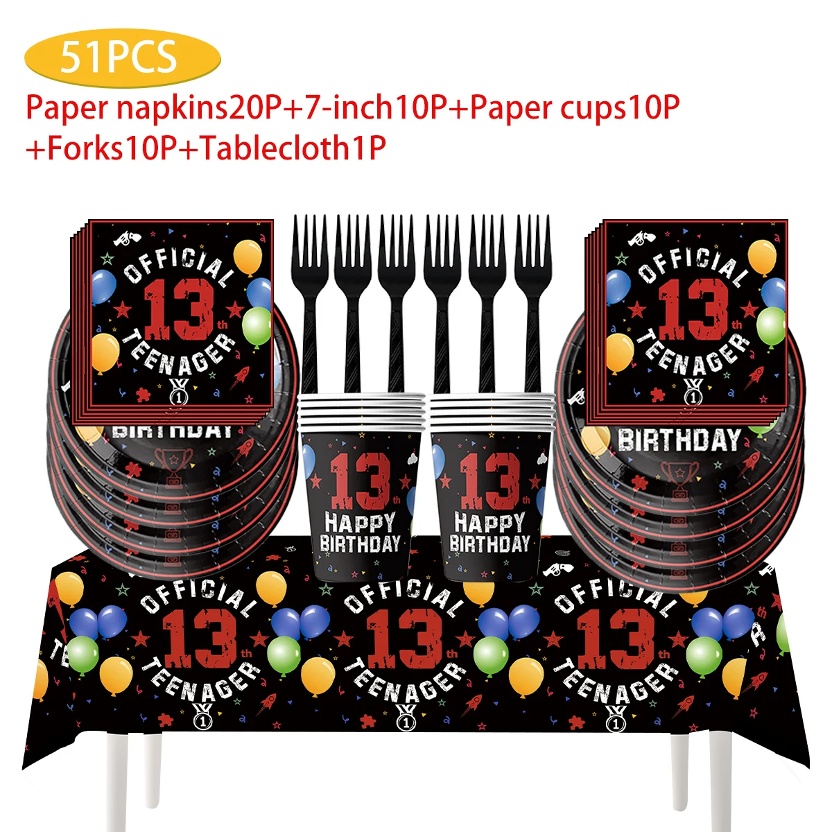 

Disposable Birthday Party Decoration, 13 Years Themed Scene, Black and Red, Atmosphere Arrangement, Birthday Party Supplies