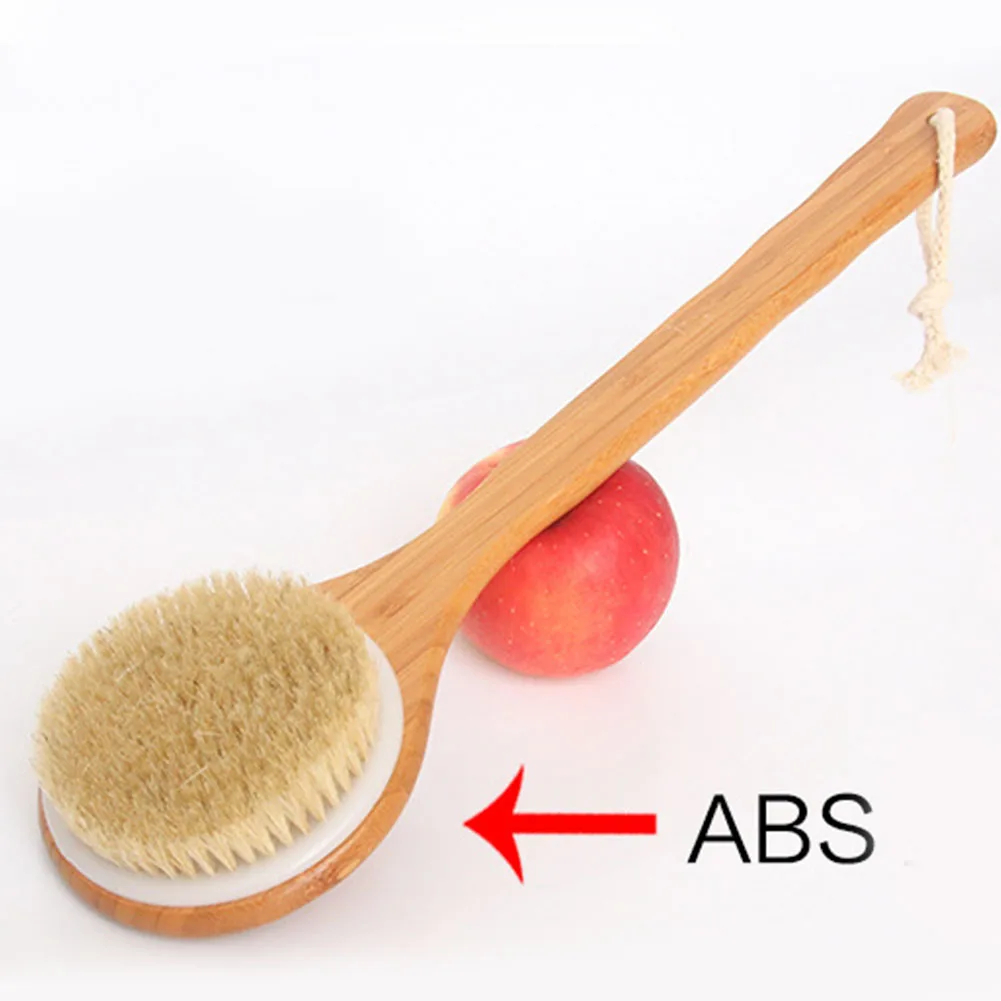 Shower Brush Scrubber Wood Bristles Body Natural Dry Skin Long Handle Bamboo Big Round Head Bath Cleaning Brush Bathing Cleaner