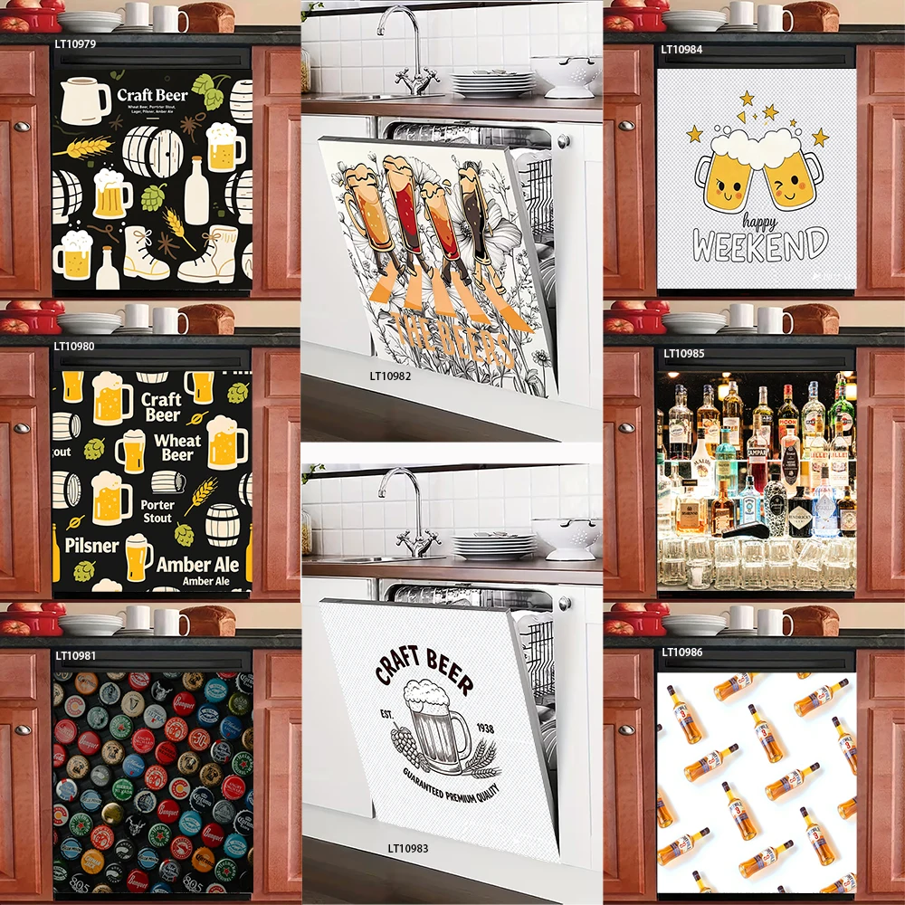 

Cute Beer Dishwasher Cover, Cartoon Beer Mug & Craft Beer Design, Waterproof Kitchen Decor