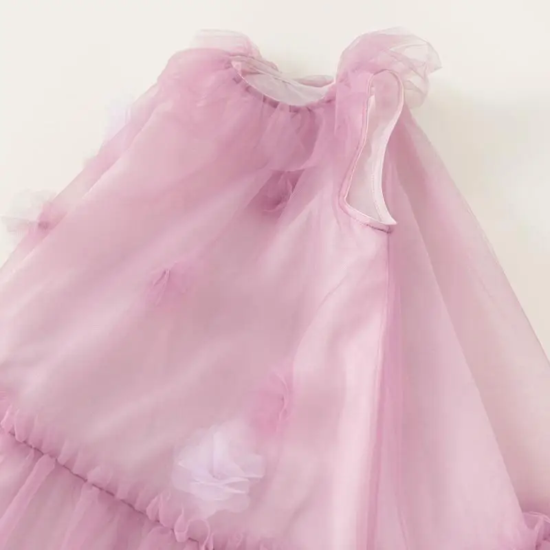 فستان صيفي للفتيات الصغيرات لعام 2025 بدون أكمام منقوش عليه زهور فستان بناتي برقبة دائرية بلون سادة فساتين الأميرات للحفلات #4