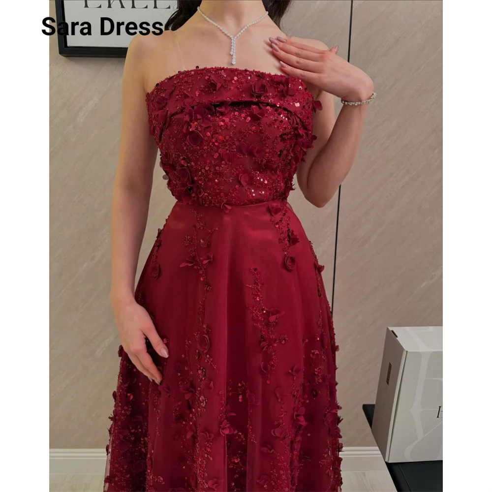 

Sara Custom Burgundy 3D Flowers Sleeveless Multi-layer Evening Dresses Wedding Luxurious Party Dress 2026 Woman Ball Gown Dress