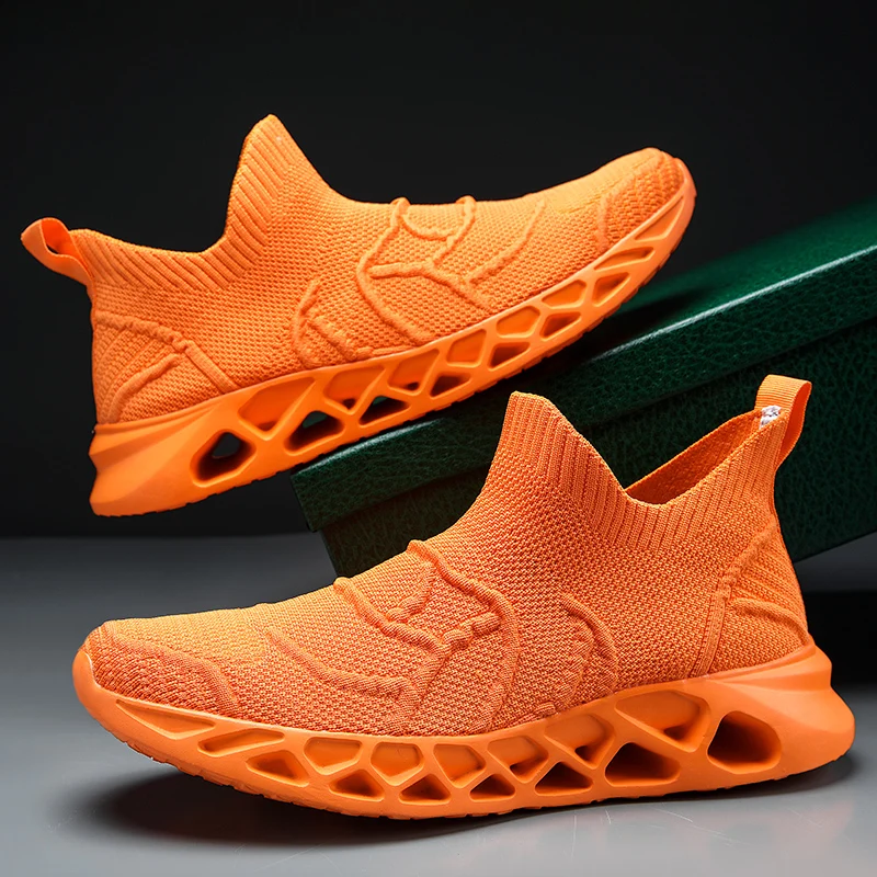 

MAEDEF Fashion Men Running Sports Shoes Men Orange Soft Casual Sneakers Male Lightweight Breathable Men's Socks Sneakers Size 47