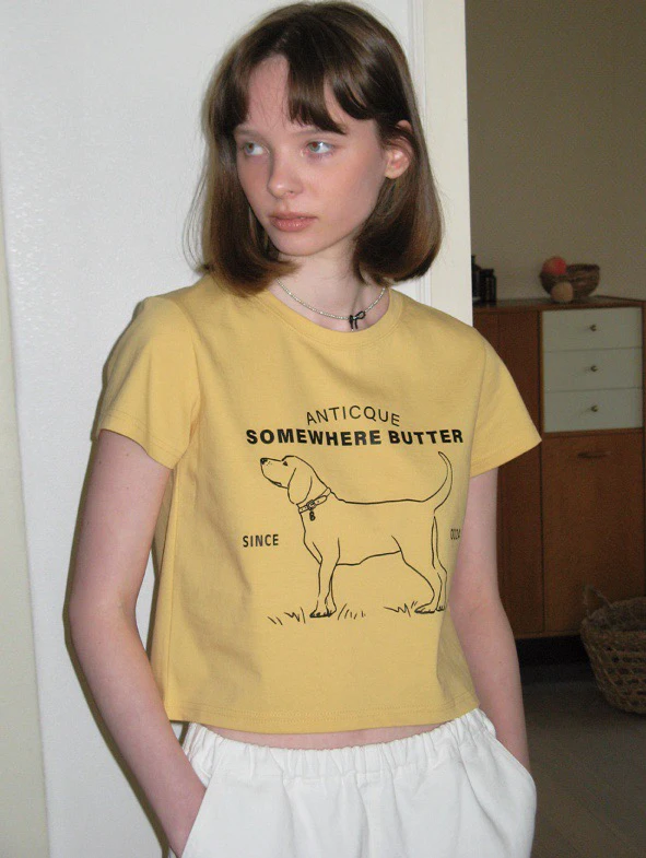 Cute Girl Summer Casual ort Sve T-irt Dog Letter Print Loose Fit round Ne Regular Length Cotton 00% Youth Sle