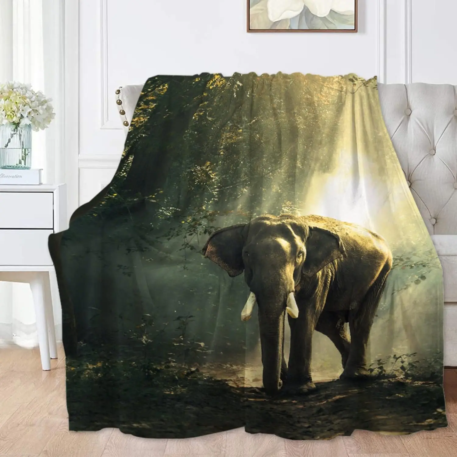 

Wild Elephant Soft Flannel Blanket for Couch Bed Camping All-Seasons Cute Animal Home Decor- Gifts for Child Friends Women