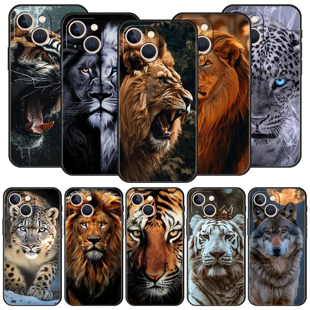 Tigre Wolf Lion Animal Phone Case For iPhone 16 13 15 14 12 11 Pro MAX XR X SE XS 7 8 Plus Soft TPU Shell Cover