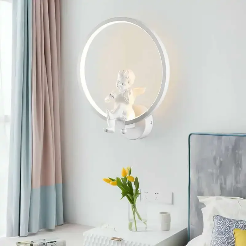 Nordic Warm Angel Wall Lamp Modern Living Room Bedroom Corridor Creative Personality Children\'s Bed Decoration Light Fixture