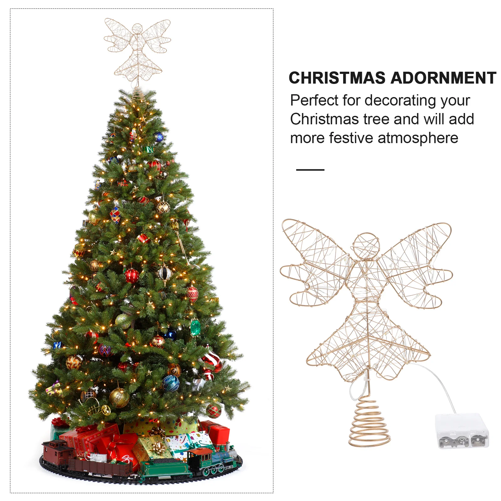 

1Pcs Angel Tree Topper Golden Christmas Decorative Treetop with String Lights for Xmas Tree Holiday Party Home Decoration