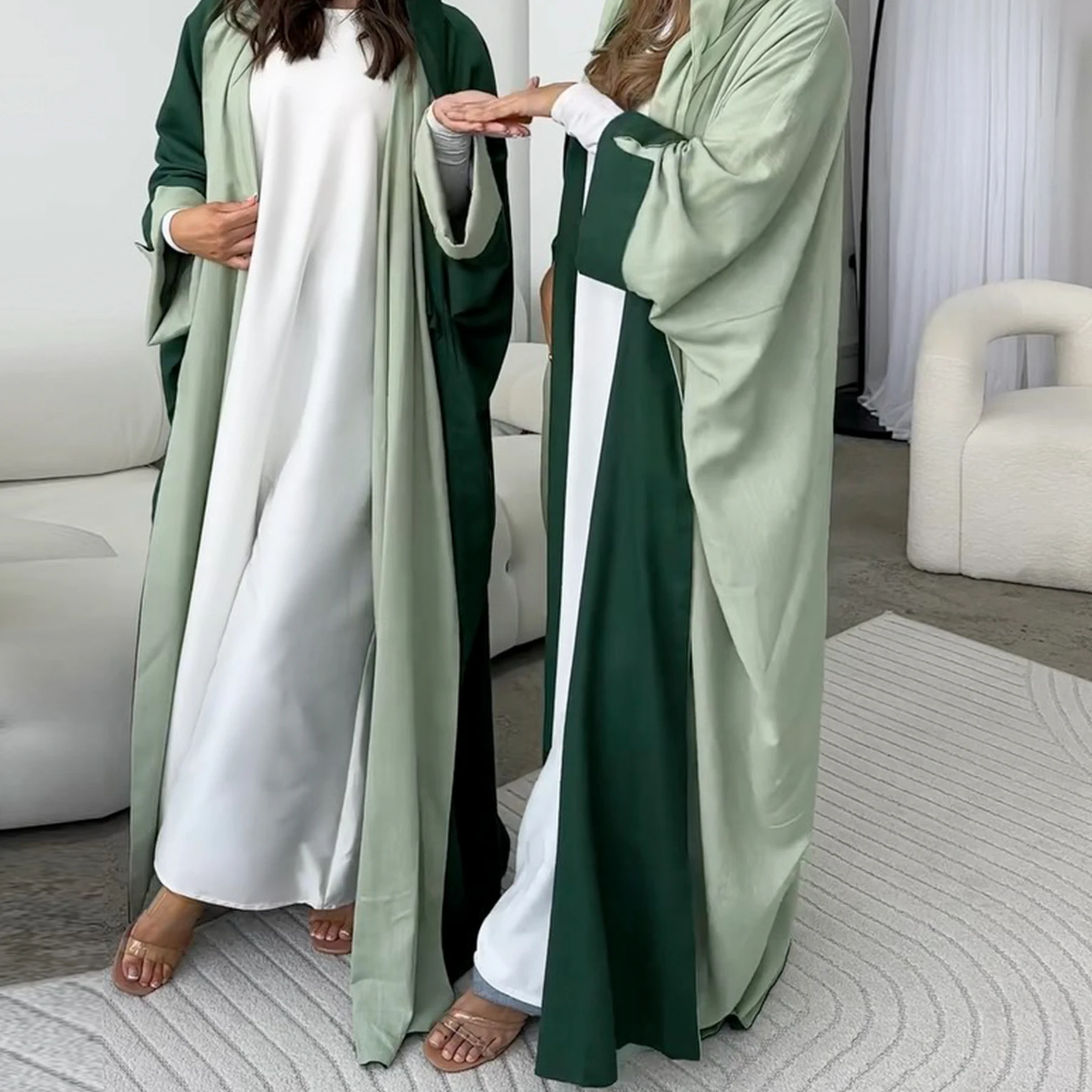 

Abaya for Eid 2024 Cotton Reverse Bahraini Dubai Islamic Clothing Kimono Muslim Women Batwing Sleeves Kaftan Party Ramadan