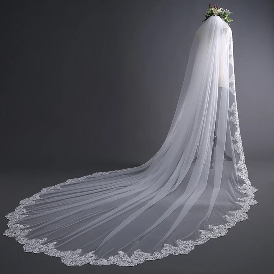 Wholesale One Layer Lace Bridal veils White Ivory 3*3 Meter Cheap Wedding veil