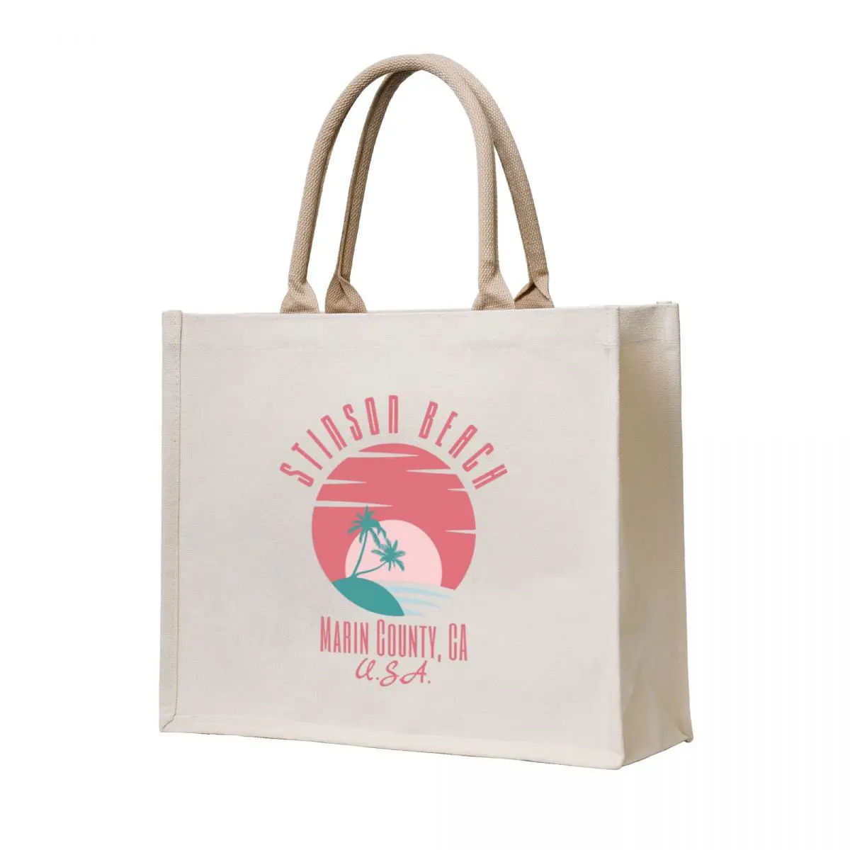 

Retro Eighties Stinson Beach Marin County California U.S.A.- Pastel Red Text Tote Bag shopping bag logo Custom bag Canvas