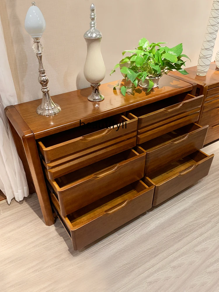 Solid Wood Chest of Six Drawers Bedroom Bed Front Cabinet Chest of Drawer Walnut Storage Living Room Chinese Furniture